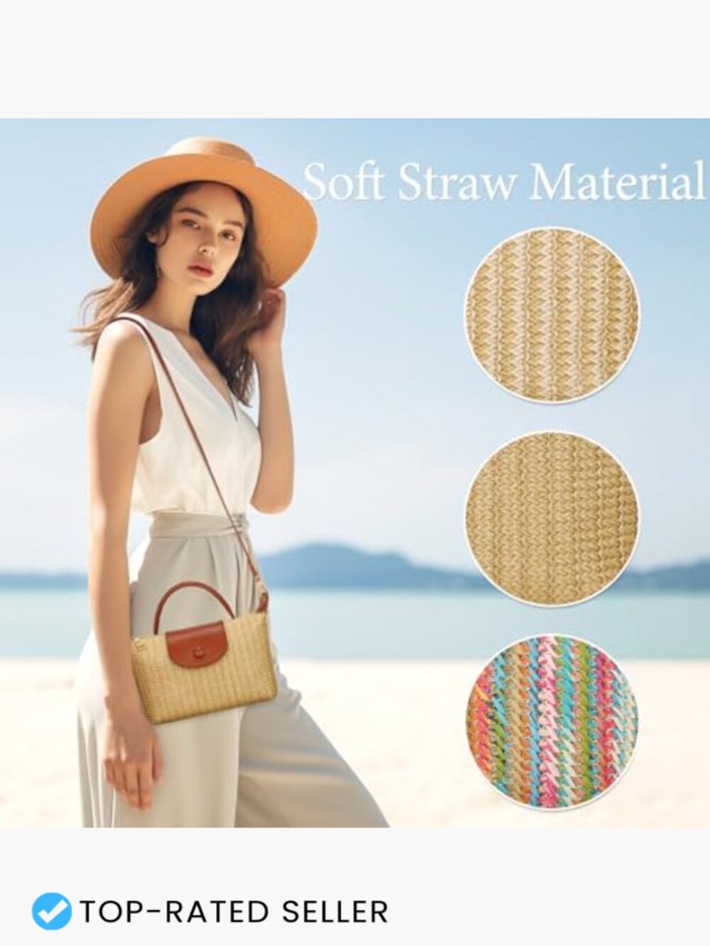 Mini Straw Crossbody Bag Summer Beach Handbag Woven Shoulder Purse - Picture 4 of 7
